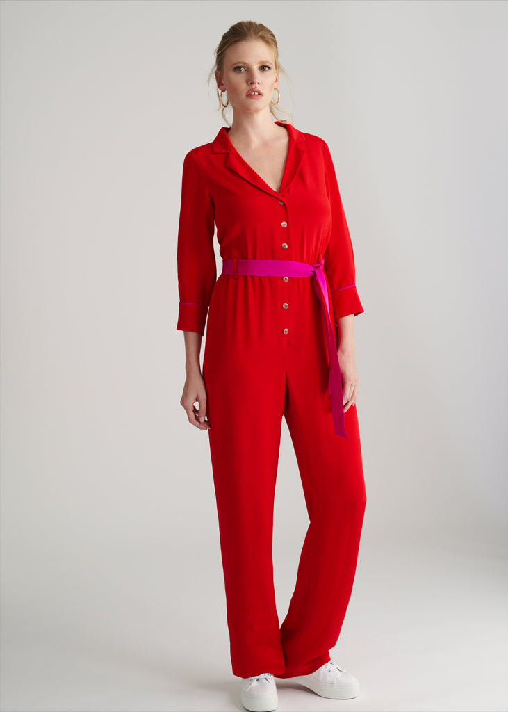 Jumpsuit women red clearance